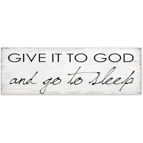 Rustic Wooden Signs Give It to God and Go to Sleep, Canvas Sign, Farmhouse Decor, Inspirational Sign Wall Art Decor Kitchen Cafe Pub Decor Gift 6x16 INCH