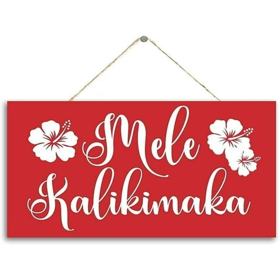 Rustic Wooden Signs Mele Kalikimaka Red Christmas Holiday Sign Hawaiian Vacation Wall Art Decor Kitchen Cafe Pub Decor Gift 8x12 INCH