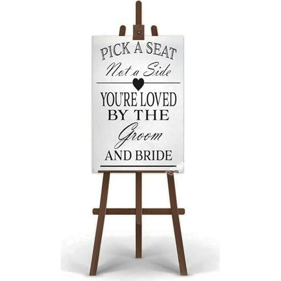 Rustic Wooden Signs Pick a Seat Not A Side Sign You Are Loved by the Groom and Bride, Wedding Signs Wall Art Decor Kitchen Cafe Pub Decor Gift 18x12 INCH