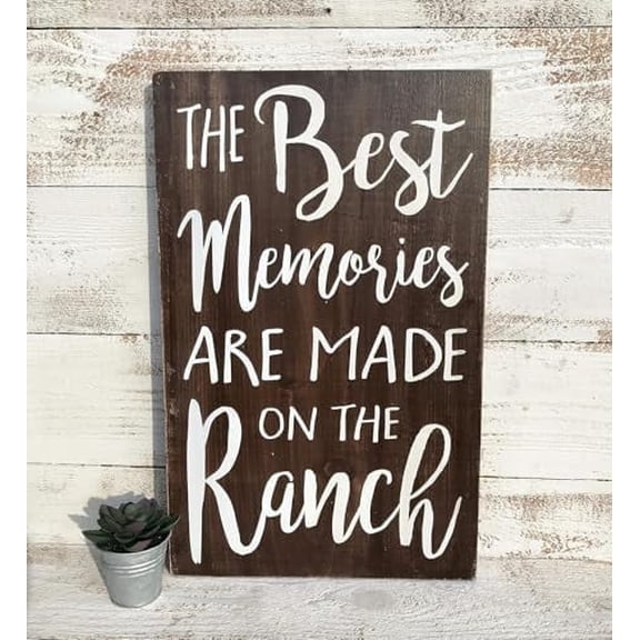 Rustic Wooden Signs The Best Memories are Made On The Ranch, Hand Painted, Wood Sign Wall Art Decor Kitchen Cafe Pub Decor Gift 8x12 INCH