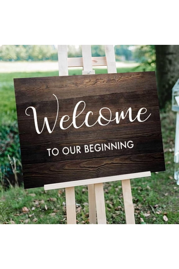 Rustic Wooden Signs Welcome to Our Begining Wedding Sign with Name and Date Custom Rustic Wedding Welcom Sign Wall Art Decor Kitchen Cafe Pub Decor Gift 18x12 INCH