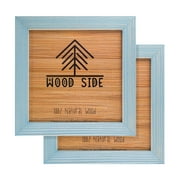 Rustic Wooden Square Picture Frames 8x8 - Set of 2 -100% Natural Eco Distressed Wood with Real Glass for Wall Mounting and Tabletop Photo Frame - Blue