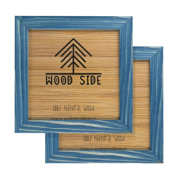 Rustic Wooden Square Picture Frames 8x8 - Set of 2 - 100% Natural Farmhouse Washed Barn Wood with Real Glass for Wall Mounting and Tabletop Photo Frame - Navy Blue