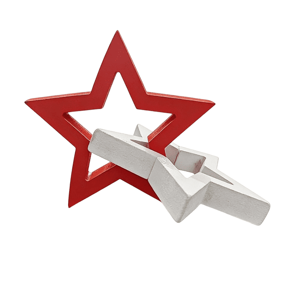 Rustic Wooden Star Decor Featuring Red White Americana Design, Patriotic Table Decorations for Home Office Living Room, Independence Day Shelf Decor