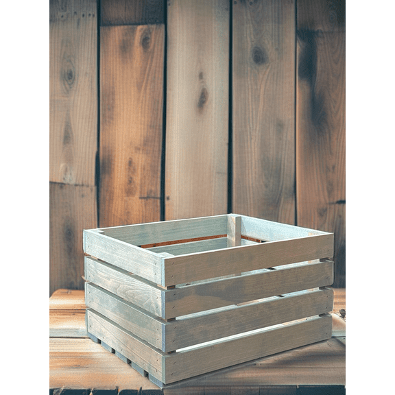 Rustic Wooden Storage Crate Large Farmhouse Slatted Bin for Blankets, Toys and