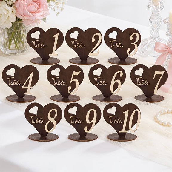 Rustic Wooden Table Signs Set - Customizable 3D Solid Design for Weddings, Parties, and Graduations