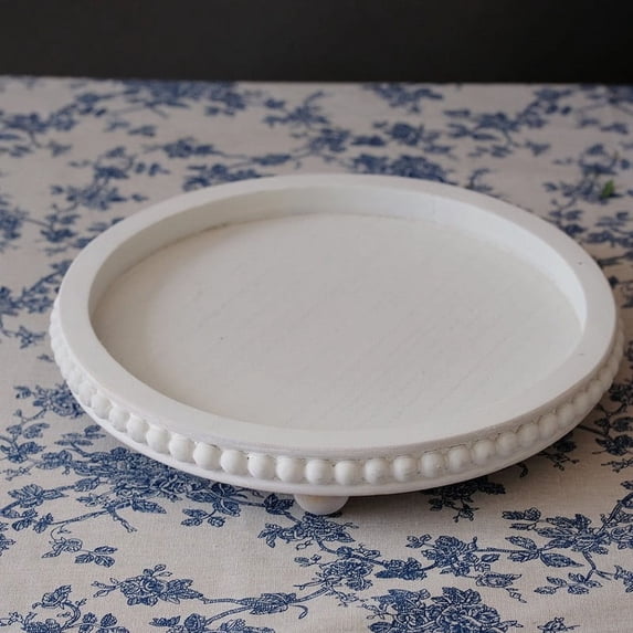 Rustic Wooden Tray | 12 inch Round Decorative Riser with Distressed Finish | Farmhouse Bathroom & Kitchen Counter Organizer for Soap Candle Sponge Perfume