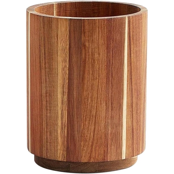 Rustic Wooden Utensil Holder, 7.1 Inch Rotating Cutlery Organizer with 360° Spinning Base, Large Capacity Fork & Spoon Storage for Kitchen Counter or Pantry, Acacia Wood