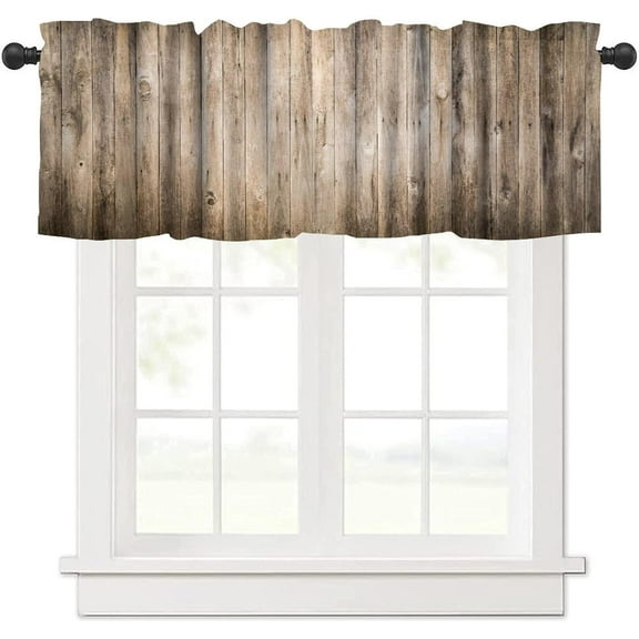 Rustic Wooden Valance Curtain Brown Barn Door Wood Board Western Vintage Farmhouse Country Rod Pocket Valance Window Treatments Short Curtains for Kitchen 54x18inch