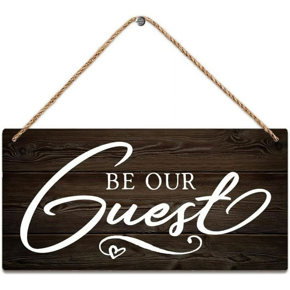 Rustic Wooden Wall Art Sign, 12x6IN, Be Our Guest, Rectangular, Hanging, Black