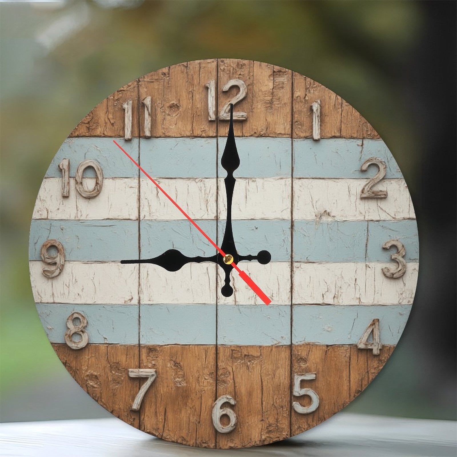 Rustic Wooden Wall Clock Farmhouse Decor Home Decoration 10-Inch Silent ...