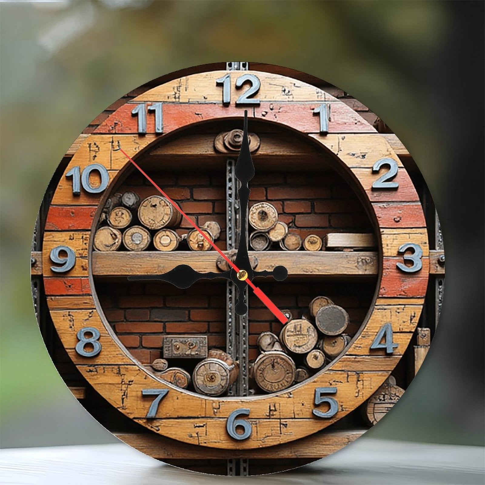 Rustic Wooden Wall Clock Vintage Style Home Decor 10-Inch Silent Wooden ...