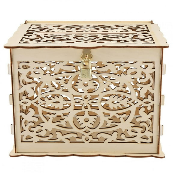 Rustic Wooden Wedding Card Box with Lock and Keys DIY Money Gift Box for Reception Birthday Party Graduation 9.84 x 7.87 x 7.20 Inches / 25 x 20 x 18.3 cm