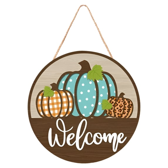 Rustic Wooden Welcome Door Sign with Pumpkin Motif – Fall Thanksgiving Hanger for Front Door, Wall, and Porch Decor