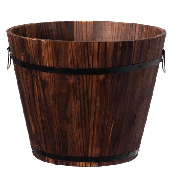 Indoor and Outdoor Barrel Planter with Durable Medal Handles and Drainage Holes