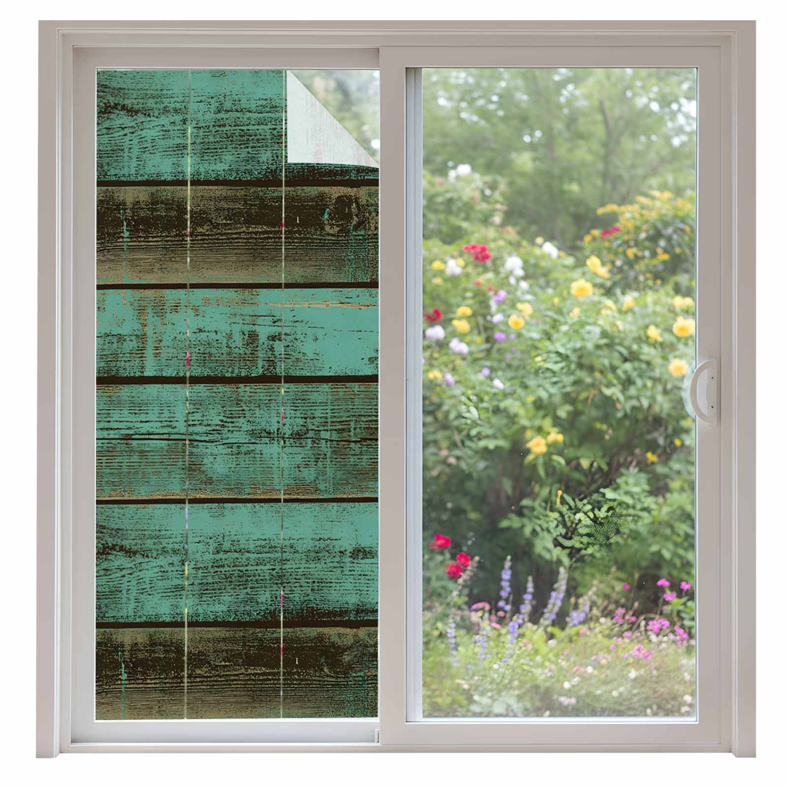 Window Planked Rustic Wooden Window Privacy Film Retro Farmhouse Country Turquoise ...