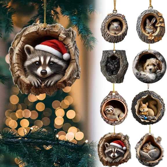 Rustic Woodland Animal Ornaments for Nature Lovers, 3.14 in 8 Pack 2D Flat Acrylic Tree Nook Pendant, Cozy Forest Pet Decor for Holiday Tree Garland, bldnkj