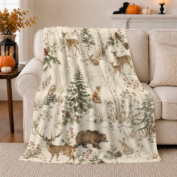 Rustic Woodland Animals, Peaceful Bird Art Scene, Warm Flannel Blanket for Cabin and Lodge with Detailed Artwork, Bird Lovers Housewarming Gift, Artistic Home Decor