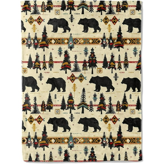 Rustic Woodland Bear Throw Blanket Ultra Soft, Flannel, Lightweight,Black Bears and Forest Blankets, for Couch Room Bedroom, Modern Cabin Decor, Gifts for Women Animal Lovers 50x60in