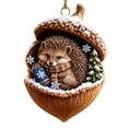 thumbnail image 1 of Rustic Woodland Christmas Ornament, 3.15 Inch Resin Acorn Shell Animal Ornament, Hanging Decor for Tree Mantel Wreath Thanksgiving Centerpiece, Hedgehog with Winter Sock, 1 of 8
