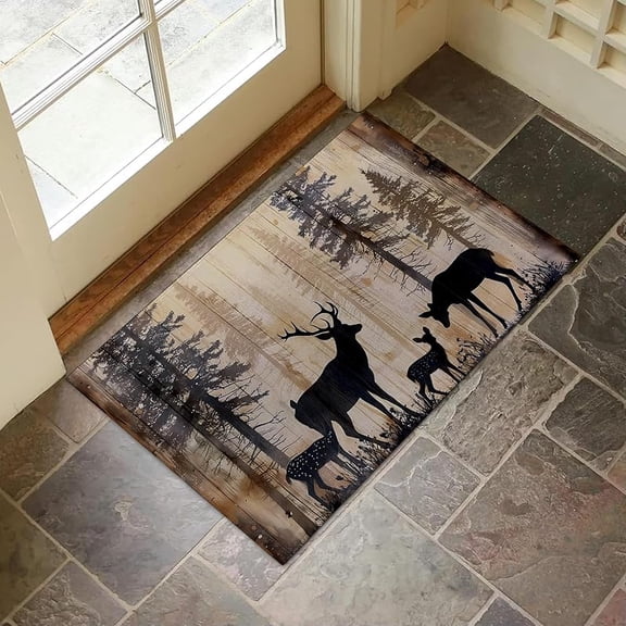 Rustic Woodland Deer Indoor Door Mat for Entryway, 24*36 Inch, Forest Floor Doormat for Home Decor, Non-Slip Rug Mat for Living Room, Kitchen, Bedroom, Gifts for Deer Lovers