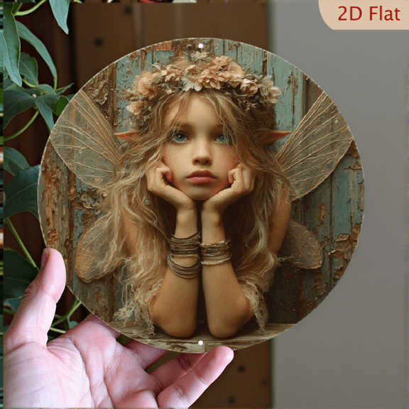 Rustic Woodland Fairy Wall Art Decor, 8" Round Aluminum Wall Art Sign, Metal Signs, Wall Decor For Kitchen, Door, Office, Coffee, Bedroom Decor, Best Gifts For Room, Home, Bathroom Decor, Weird Decor