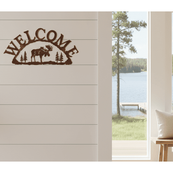 Rustic Woodland Moose Metal Welcome Sign