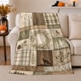 thumbnail image 1 of Rustic Woodland Patchwork Design Featuring Fox Bird Fern, Festive autumn celebration Scene, Warm Flannel Blanket for Cabin and Lodge, Art Lovers autumn celebration Gift, Festive Home Decor, 1 of 9