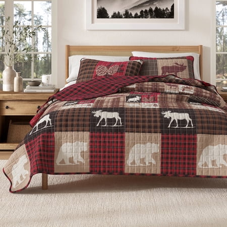 Lodge Quilt Set - Lightweight, Soft, All-Season - 3-Piece Reversible Rustic Bedding Set (Full / Queen, Hemlock Red / Brown)