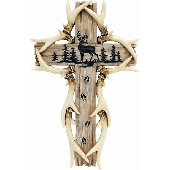 Rustic Woodland Theme Deer Antler Wall Hanging Cross Spiritual Wall Art Cabin Decoration Religious Cross Gift