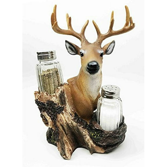 Rustic Woodlands Wild Deer Big Buck Bust Figurine Salt Pepper Shakers Holder