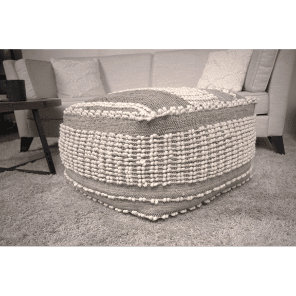 Rustic Wool and Cotton Large Pouf Cozy Seating & Home Decor, Timeless Design, Durable Materials