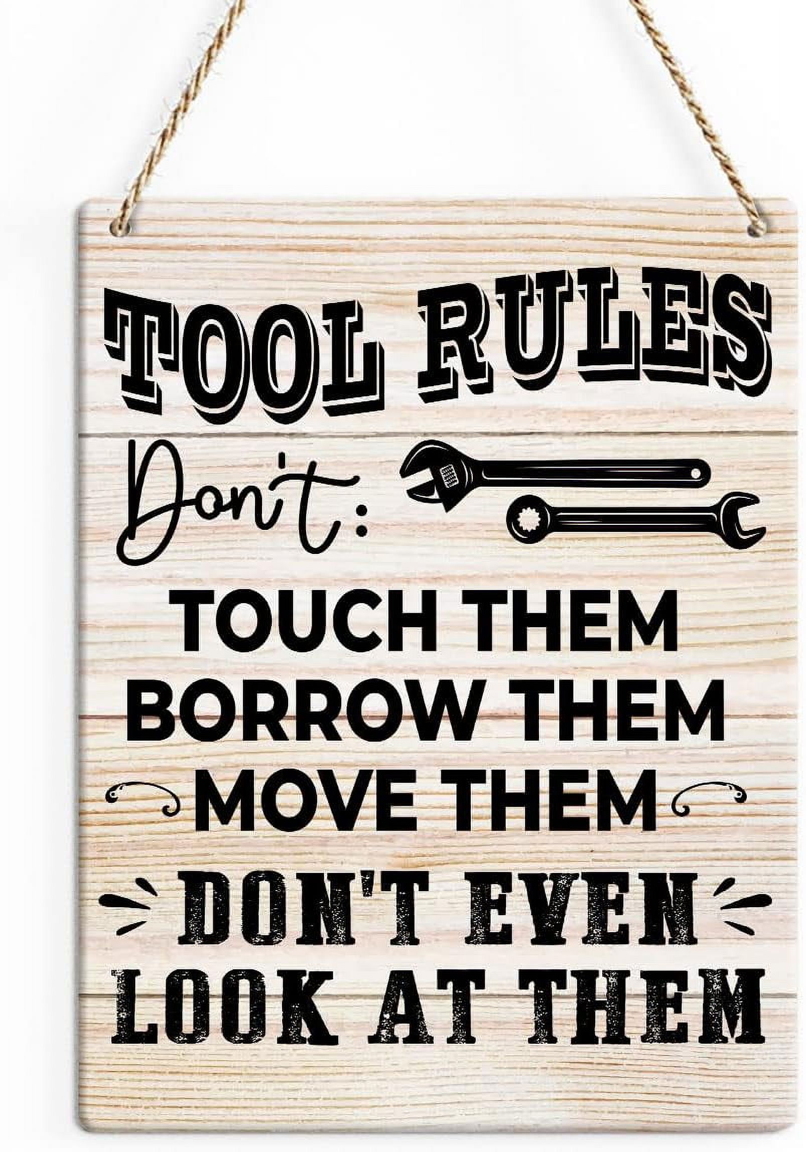 Tool Rules Sign Rustic Workshop Wood Decor Sign, Tool Rules Printed Wood Sign Wall Art ...