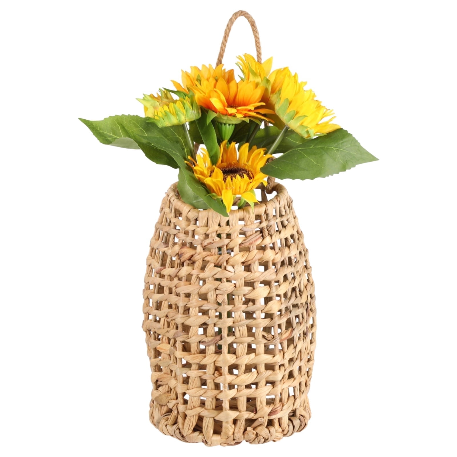 Handcrafted Woven Hanging Flower Basket – Rustic Farmhouse Door Hanging Storage Basket, Natural Water Hyacinth, for Flowers, Vegetables or Home Decor