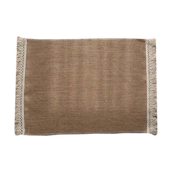 Rustic Woven Table Placemats, 17.72X11.81" Tassel Trim Dining Mats, Boho Textured Table Runners, Farmhouse Style Table Protectors, Reusable Fabric Table Pads for Kitchen Counter, Dining Room Decor