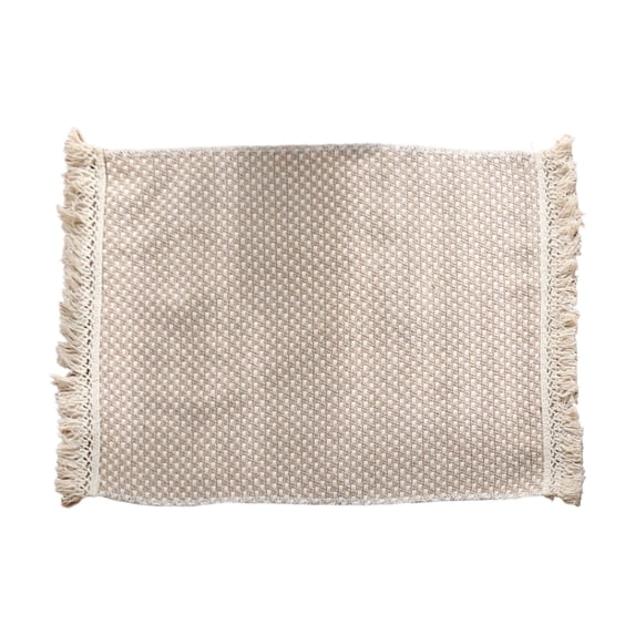 Rustic Woven Table Placemats, 17.72X11.81" Tassel Trim Dining Mats, Boho Textured Table Runners, Farmhouse Style Table Protectors, Reusable Fabric Table Pads for Kitchen Counter, Dining Room Decor
