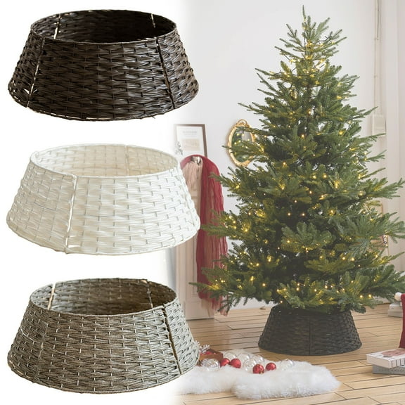 Rustic Woven Wicker Christmas Tree Collar, Natural Rattan Tree Base Ring Skirt for Artificial Holiday Decoration, Stable & Decorative Tree Stand Cover
