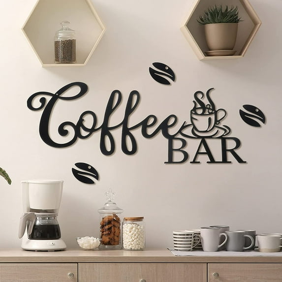 Rustic Wrought Iron Coffee Bar Sign - Metal Coffee Bar Hanging Wall Decor - Easy to Install - Exquisite Workmanship - Coffee Wall Art