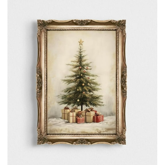 Rustic Xmas Trees Canvas Print Poster Vintage Holiday Canvas Art Prints Painting Picture Artwork Home Bedroom Christmas Wall Decor No Frame