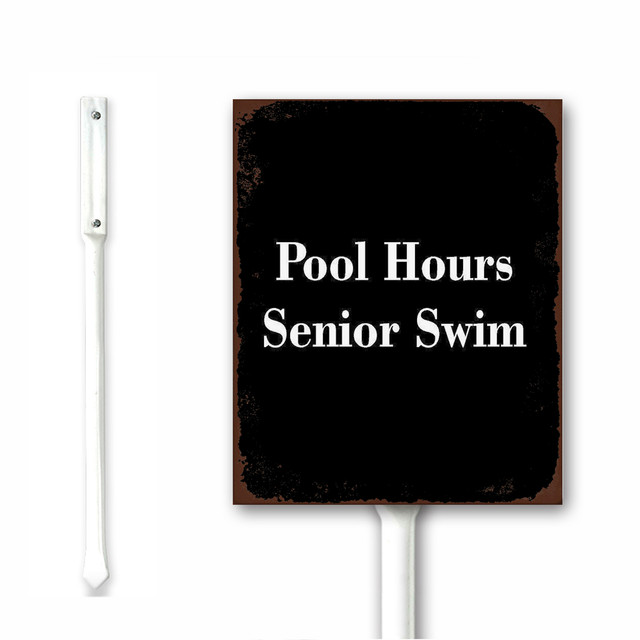 Rustic Yard Sign Pool Hours Senior Swim Black Metal Sign Outdoor with ...