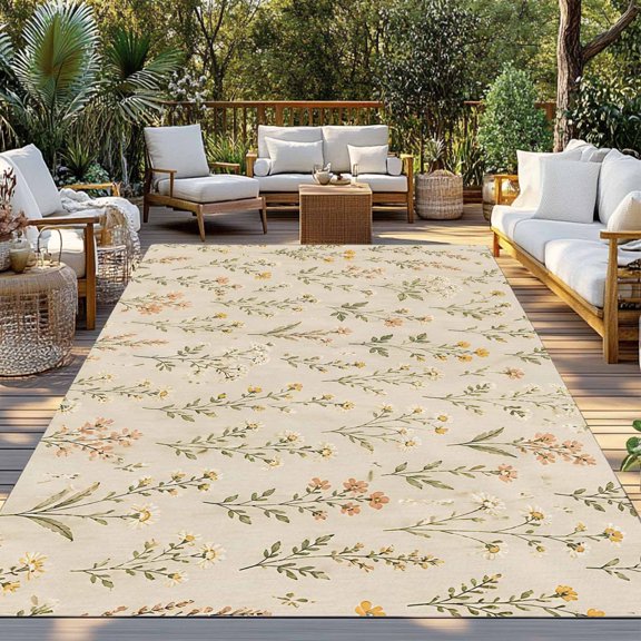 Rustic Yellow Field Flowers Indoor Outdoor Rugs 3x5 Ft, Vintage Meadow Grass Farmhouse Fall Outdoor Patio Rugs Mat Washable Outside Area Rugs Carpet for Porch Deck RV Camping Pool Balcony Backyard