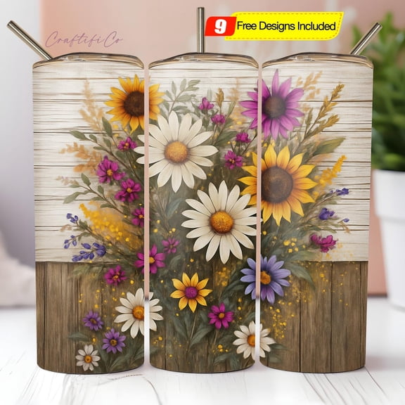 Rustic Yellow Western Daisy 20 oz Tumbler Sublimation Instant Only, Tumbler with Handle