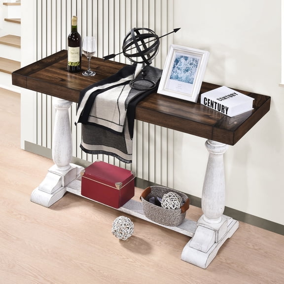 Rustic and Retro - Living Room Sofa Table with Sturdy Pedestal Legs for Ample Display Space