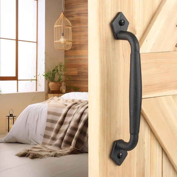Rustic barn door handle, 10-inch heavy-duty large design barn pull, suitable for sliding barn doors, large doors, sheds, garages | Round solid metal material, matte black surface