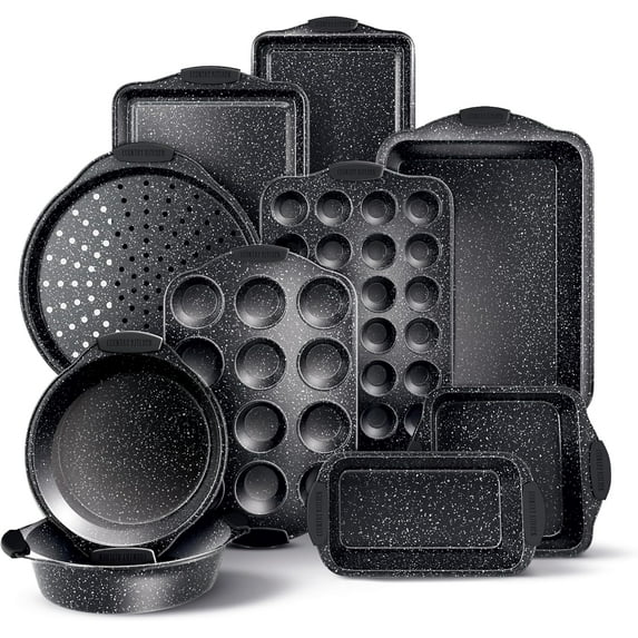 Rustic kitchen non-stick stackable baking set - durable, easy release baking set, black, 10 pieces