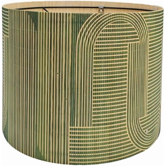 Rustic lamp Shade Bamboo with Decorative Green Geometric Figure Drum lamp shade for table lamps and floor lamps Ideal for Living Room Bedroom Easy Assemble Size 11.8 * 9.05Inch (Art Deco B)
