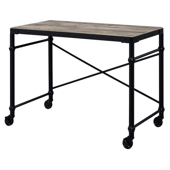 Rustic oak design & sled base | Rectangular writing desk with wheels for office settings, ensuring durability and style
