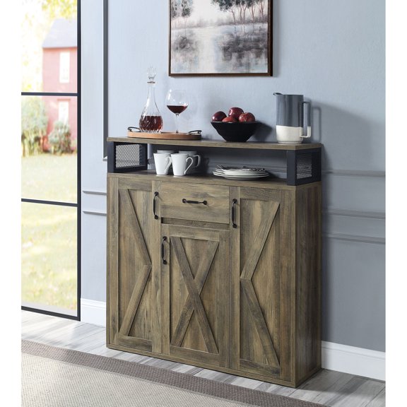 Rustic oak finish with storage drawers / Ideal for dining and living space entertainment