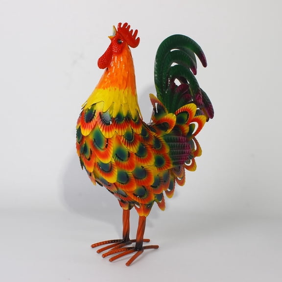 Rustic-style 3D metal rooster garden sign, rooster-shaped garden animal sculpture and lawn ornament, standing animal lawn ornament, suitable for backyard, patio, and kitchen decor