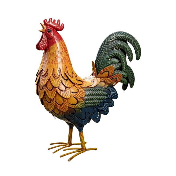 Rustic-style 3D metal rooster garden sign, rooster-shaped garden animal sculpture and lawn ornament, standing animal lawn ornament, suitable for backyard, patio, and kitchen decor